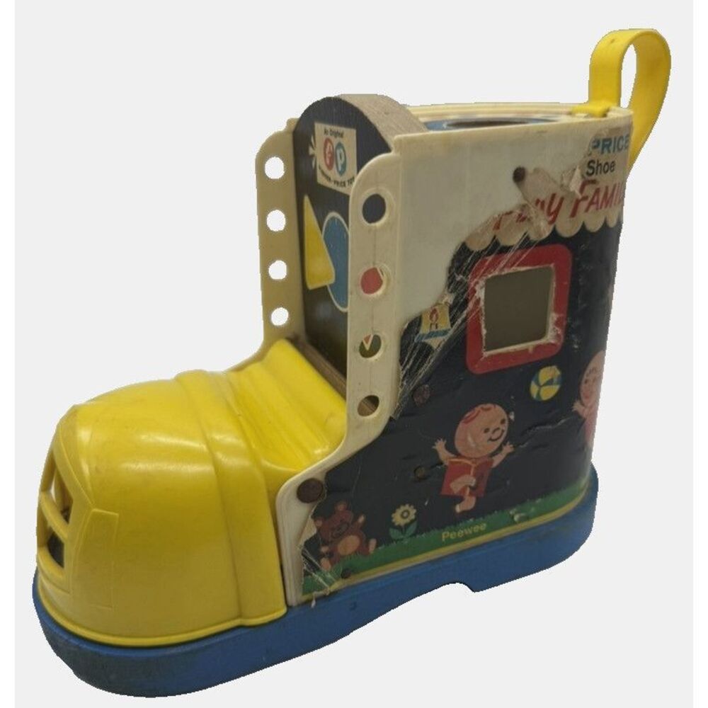 Vintage Fisher Price Play Family Lacing Shoe 1965 Wooden‎ Toy Preschool Shapes